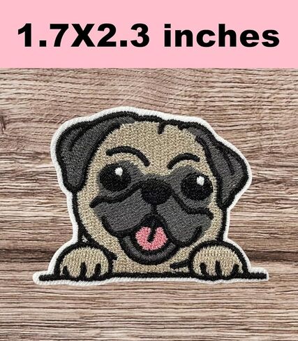 Mini Pug Dog Embroidered Patch Cartoon Appliques Fabric Clothing Jackets Jeans Sweatshirts Hats Bags Backpack (3 PCS.) in Kuwait