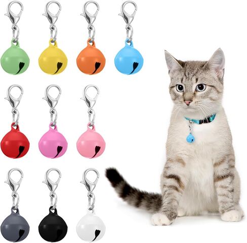10 Pcs Pet Bells for Dog Collar, Metal Round Dog Bell Color Cat Bell Collar Charm Anti-Lost Training Loud Cat Bells with Clasp Pet Kitten Pendant Accessories for Pets Cats Dogs Collars Christmas Decor in Kuwait