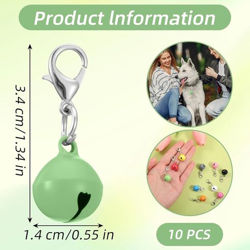 10 Pcs Pet Bells for Dog Collar, Metal Round Dog Bell Color Cat Bell Collar Charm Anti-Lost Training Loud Cat Bells with Clasp Pet Kitten Pendant Accessories for Pets Cats Dogs Collars Christmas Decor in Kuwait