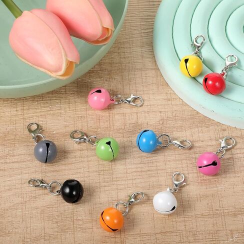 10 Pcs Pet Bells for Dog Collar, Metal Round Dog Bell Color Cat Bell Collar Charm Anti-Lost Training Loud Cat Bells with Clasp Pet Kitten Pendant Accessories for Pets Cats Dogs Collars Christmas Decor in Kuwait