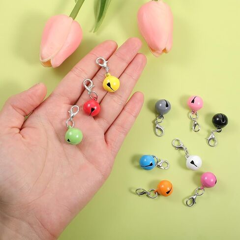10 Pcs Pet Bells for Dog Collar, Metal Round Dog Bell Color Cat Bell Collar Charm Anti-Lost Training Loud Cat Bells with Clasp Pet Kitten Pendant Accessories for Pets Cats Dogs Collars Christmas Decor in Kuwait