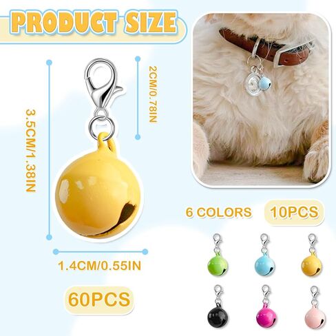 60 Pcs of Cat Bell for Collars, Small Jingle Bells for Dog Collars, Cat Bells for Collar Loud, Candy Colors Pet Bell with Clasp for Dog Collar Charms and Holiday Party Decoration in Saudi Arabia