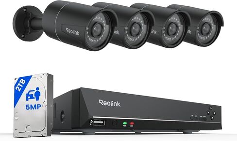 REOLINK 8CH 5MP Home Security Camera System, 4pcs Wired 5MP Outdoor PoE IP Cameras with Person Vehicle Detection, 4K 8CH NVR with 2TB HDD for 24-7 Recording, RLK8-410B4-5MP in Kuwait