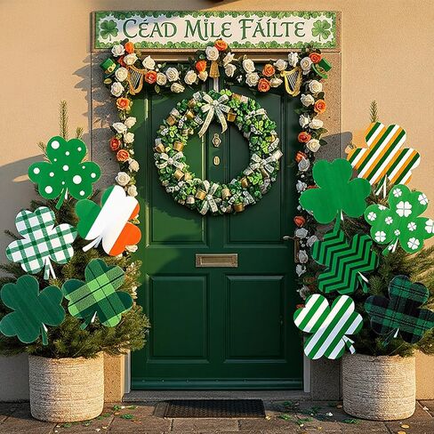 Thyle 12 Pcs 8 Inches St. Patricks Day Decorations Tree Ornaments Extra Large Shamrocks Tree Picks Plastic Clover Irish Decorations for St. Patricks Day Party Decor Gifts in Saudi Arabia
