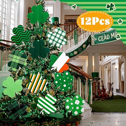 Thyle 12 Pcs 8 Inches St. Patricks Day Decorations Tree Ornaments Extra Large Shamrocks Tree Picks Plastic Clover Irish Decorations for St. Patricks Day Party Decor Gifts in Saudi Arabia