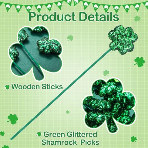 Singhoow 36 Pcs St. Patrick's Day Glitter Shamrock Picks Shamrock Foam Vase Picks for Table Centerpiece Vase Filler St Patricks Day Decorations in Kuwait