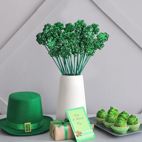 Singhoow 36 Pcs St. Patrick's Day Glitter Shamrock Picks Shamrock Foam Vase Picks for Table Centerpiece Vase Filler St Patricks Day Decorations in Kuwait
