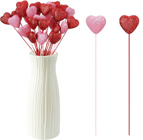 12 Pcs Valentine's Day Glitter Foam Heart Picks - Red Pink Sparkly Puffy Heart Sticks for Flower Arrangements Weddings Party Crafts Decorations in Kuwait