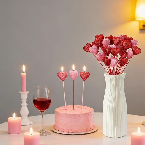 12 Pcs Valentine's Day Glitter Foam Heart Picks - Red Pink Sparkly Puffy Heart Sticks for Flower Arrangements Weddings Party Crafts Decorations in Kuwait