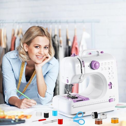 ماكينة خياطة مع طاولة تمديد، ماكينة خياطة صغيرة محمولة، ماكينة خياطة كهربائية محمولة، 12 ماكينة خياطة مع ضوء LED، مجموعة ملحقات الخياطة، مثالية للملابس وأغطية الوسائد والملاءات in Kuwait