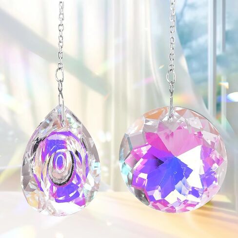 2pcs Hanging Chandelier Crystals Prisms for Window Suncatchers Chandelier Parts Rainbow Maker Pendants,Round & Teardrop Sun Catchers Charm in Kuwait