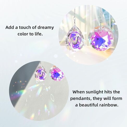 2pcs Hanging Chandelier Crystals Prisms for Window Suncatchers Chandelier Parts Rainbow Maker Pendants,Round & Teardrop Sun Catchers Charm in Kuwait