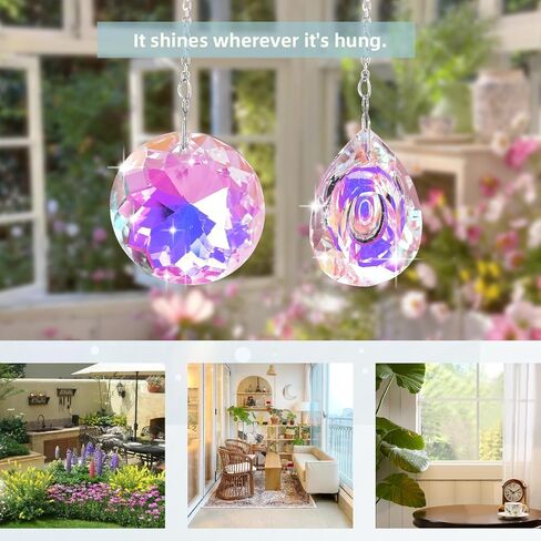 2pcs Hanging Chandelier Crystals Prisms for Window Suncatchers Chandelier Parts Rainbow Maker Pendants,Round & Teardrop Sun Catchers Charm in Kuwait