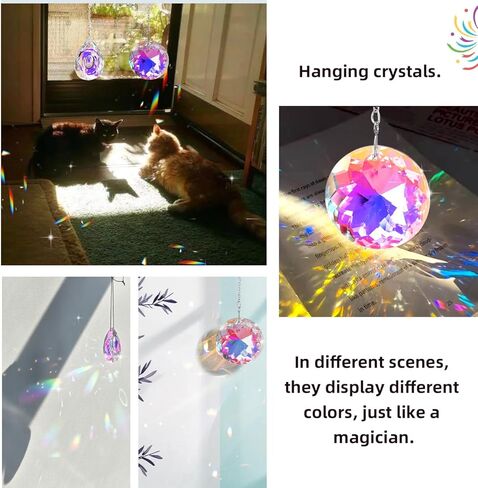 2pcs Hanging Chandelier Crystals Prisms for Window Suncatchers Chandelier Parts Rainbow Maker Pendants,Round & Teardrop Sun Catchers Charm in Kuwait