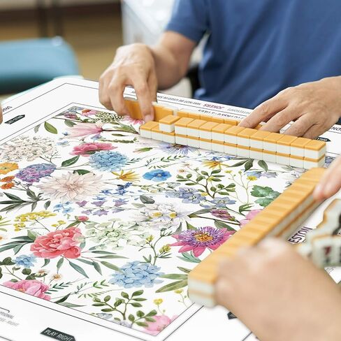 حصيرة Tegeme Chinoiserie Mahjong مقاس 31.5 بوصة × 31.5 بوصة باللون الأزرق الأرجواني زهرة حصيرة مضادة للانزلاق وتقليل الضوضاء، غطاء طاولة ألعاب متعدد الأغراض، سجادة ألعاب مضادة للانزلاق لتقليل الضوضاء لألعاب بلاط لوحة بطاقات Mahjong in Kuwait