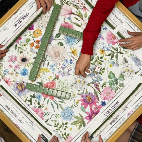 حصيرة Tegeme Chinoiserie Mahjong مقاس 31.5 بوصة × 31.5 بوصة باللون الأزرق الأرجواني زهرة حصيرة مضادة للانزلاق وتقليل الضوضاء، غطاء طاولة ألعاب متعدد الأغراض، سجادة ألعاب مضادة للانزلاق لتقليل الضوضاء لألعاب بلاط لوحة بطاقات Mahjong in Kuwait