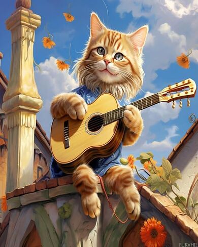 FUKVHIL DIY Painting by Numbers Gift Kits, Cat Playing Guitar on The Roof, Paint by Numbers on Canvas, Unique Ideas and Gifts for Home Decor, 40x50cm, Without Frame in Saudi Arabia
