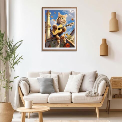 FUKVHIL DIY Painting by Numbers Gift Kits, Cat Playing Guitar on The Roof, Paint by Numbers on Canvas, Unique Ideas and Gifts for Home Decor, 40x50cm, Without Frame in Saudi Arabia