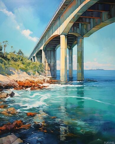 FUKVHIL Paint by Numbers Kit Digital Painting Bridge Sea View DIY Oil Painting Drawing Canvas with Brushes Art Decorations 40x50cm in Saudi Arabia