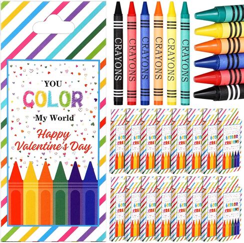28 Packs Valentines Day Gift Kids 6 Color Crayons Bulk Individual Packs Crayons Assorted Colors Art Set School Supplies Classroom Exchange Gift in Saudi Arabia