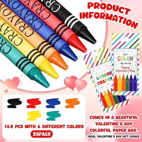 28 Packs Valentines Day Gift Kids 6 Color Crayons Bulk Individual Packs Crayons Assorted Colors Art Set School Supplies Classroom Exchange Gift in Saudi Arabia