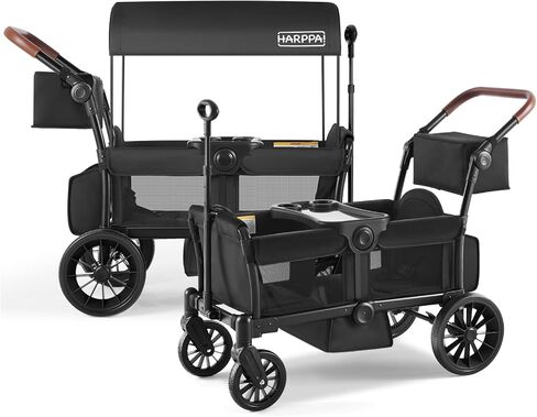 HARPPA All-Terrain Wagon Stroller for 2 Kids, Foldable Outdoor & Beach Stroller Wagon with Removable Canopy, Adjustable Push & Pull Handle, Footwell & Large Storage, Grey in Kuwait