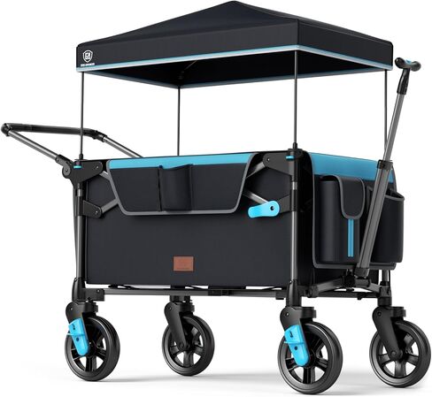 EVER ADVANCED Wagon Stroller for 2 Kids, Compact One-Step Fold Stroller Wagon with Adjustable Push/Pull Handles, Folding Wagon for Travel, Park & Beach, Includes Removable UV Canopy, Grey in Saudi Arabia