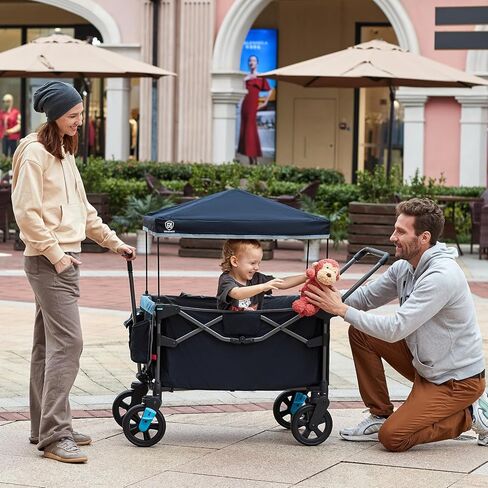 EVER ADVANCED Wagon Stroller for 2 Kids, Compact One-Step Fold Stroller Wagon with Adjustable Push/Pull Handles, Folding Wagon for Travel, Park & Beach, Includes Removable UV Canopy, Grey in Saudi Arabia
