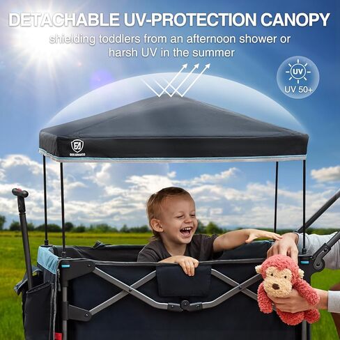 EVER ADVANCED Wagon Stroller for 2 Kids, Compact One-Step Fold Stroller Wagon with Adjustable Push/Pull Handles, Folding Wagon for Travel, Park & Beach, Includes Removable UV Canopy, Grey in Saudi Arabia
