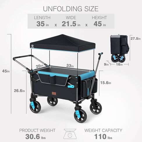 EVER ADVANCED Wagon Stroller for 2 Kids, Compact One-Step Fold Stroller Wagon with Adjustable Push/Pull Handles, Folding Wagon for Travel, Park & Beach, Includes Removable UV Canopy, Grey in Saudi Arabia