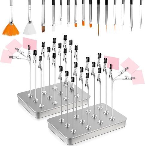 Nuanchu 2 Pc Painting Stand Base Holder with 24 Clips & 15 Cleaning Brushes - Model Painting Base for Spraying Hobby, DIY Card Photo Memo Parts, Alligator Clip Sticks in Saudi Arabia