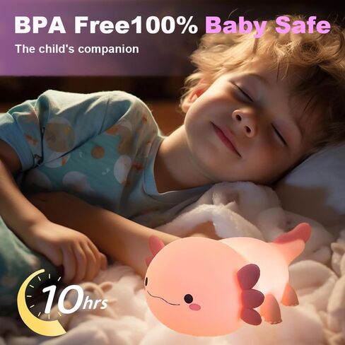 Axolotl Night Light for Kids Bedroom, Animal Silicone Nursery Night Lamp Touch Dinosaurs Nightlights USB Rechargeable Bedside Lamp for Baby Children Toddlers Girls Gift (Pink Axolotl) in Saudi Arabia