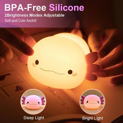Axolotl Night Light for Kids Bedroom, Animal Silicone Nursery Night Lamp Touch Dinosaurs Nightlights USB Rechargeable Bedside Lamp for Baby Children Toddlers Girls Gift (Pink Axolotl) in Saudi Arabia