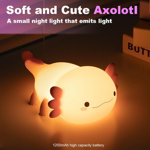 Axolotl Night Light for Kids Bedroom, Animal Silicone Nursery Night Lamp Touch Dinosaurs Nightlights USB Rechargeable Bedside Lamp for Baby Children Toddlers Girls Gift (Pink Axolotl) in Saudi Arabia