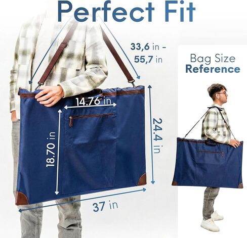 Large 24 x 36 inches Art Portfolio Bag, Fits ARCH D Blueprints, Posters & Art Prints, Waterproof Artist Case with Shoulder Strap, Durable Blue Carrying Tote for Architects, Designers & Students in Kuwait