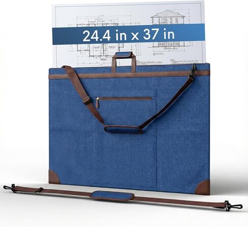 Large 24 x 36 inches Art Portfolio Bag, Fits ARCH D Blueprints, Posters & Art Prints, Waterproof Artist Case with Shoulder Strap, Durable Blue Carrying Tote for Architects, Designers & Students in Kuwait
