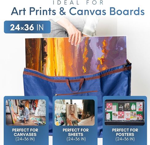 Large 24 x 36 inches Art Portfolio Bag, Fits ARCH D Blueprints, Posters & Art Prints, Waterproof Artist Case with Shoulder Strap, Durable Blue Carrying Tote for Architects, Designers & Students in Kuwait