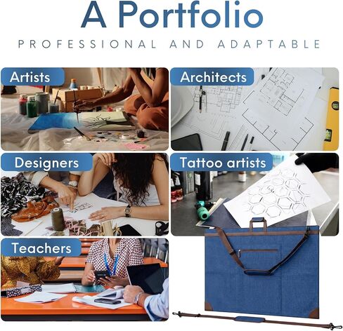 Large 24 x 36 inches Art Portfolio Bag, Fits ARCH D Blueprints, Posters & Art Prints, Waterproof Artist Case with Shoulder Strap, Durable Blue Carrying Tote for Architects, Designers & Students in Kuwait
