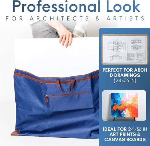 Large 24 x 36 inches Art Portfolio Bag, Fits ARCH D Blueprints, Posters & Art Prints, Waterproof Artist Case with Shoulder Strap, Durable Blue Carrying Tote for Architects, Designers & Students in Kuwait