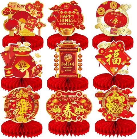 9Pcs Chinese New Year Centerpieces - Chinese New Year Table Centerpieces for Year of The Horse Decorations in Saudi Arabia