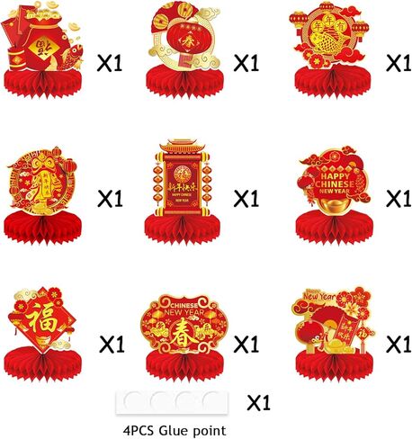 9Pcs Chinese New Year Centerpieces - Chinese New Year Table Centerpieces for Year of The Horse Decorations in Saudi Arabia