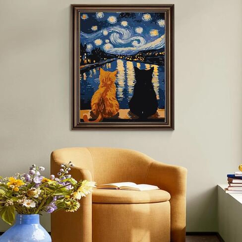 RYMILIE Cat Diamond Painting Kits for Adults-Starry Night Diamond Art Kits for Adults,5D Diamond Painting,DIY Full Drill Diamond Painting Cat Gem Art and Crafts 12x16inch in Kuwait