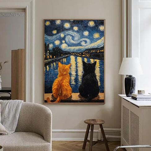 RYMILIE Cat Diamond Painting Kits for Adults-Starry Night Diamond Art Kits for Adults,5D Diamond Painting,DIY Full Drill Diamond Painting Cat Gem Art and Crafts 12x16inch in Kuwait