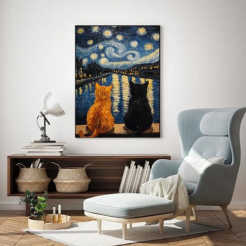 RYMILIE Cat Diamond Painting Kits for Adults-Starry Night Diamond Art Kits for Adults,5D Diamond Painting,DIY Full Drill Diamond Painting Cat Gem Art and Crafts 12x16inch in Kuwait