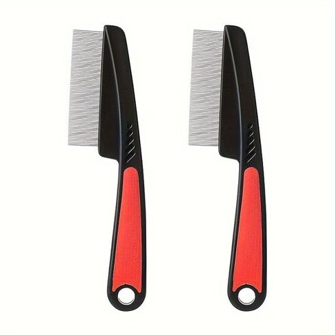 1pc Flea and Tick Comb, Fine Toothed Rubber Handle (black-red) in Saudi Arabia