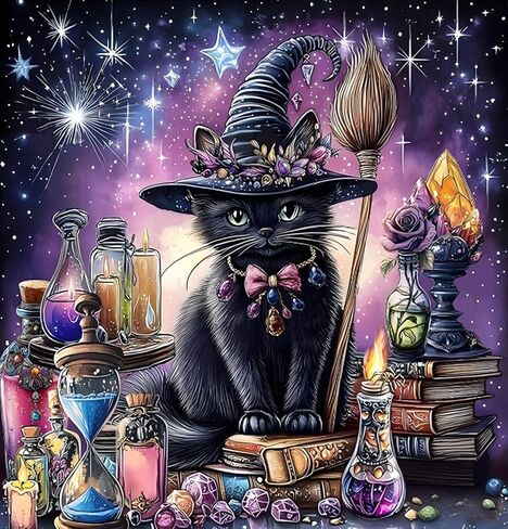 RYMILIE Cat Diamond Painting Kits for Adults-Starry Night Diamond Art Kits for Adults,5D Diamond Painting,DIY Full Drill Diamond Painting Cat Gem Art and Crafts 12x16inch in Kuwait
