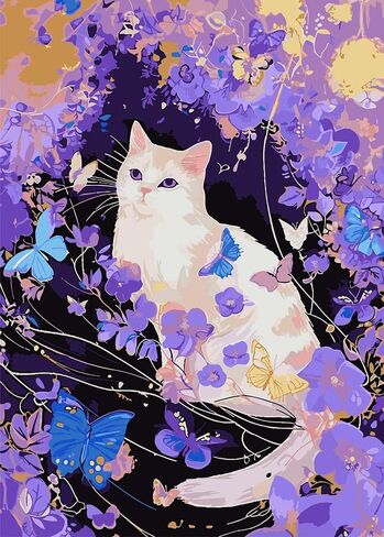 RYMILIE Cat Diamond Painting Kits for Adults-Starry Night Diamond Art Kits for Adults,5D Diamond Painting,DIY Full Drill Diamond Painting Cat Gem Art and Crafts 12x16inch in Kuwait