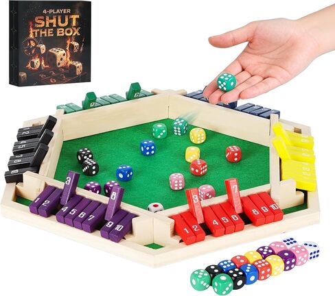 لعبة Shut The Box، لعبة لوح نرد الرياضيات للسفر العائلي في الفصول الدراسية الليلية، طاولة خشبية لعدد 2-4 لاعبين، تعمل على تحسين المهارات الرياضية، للفصل الدراسي، المنزل (رباعي الأضلاع، ملون) in Saudi Arabia