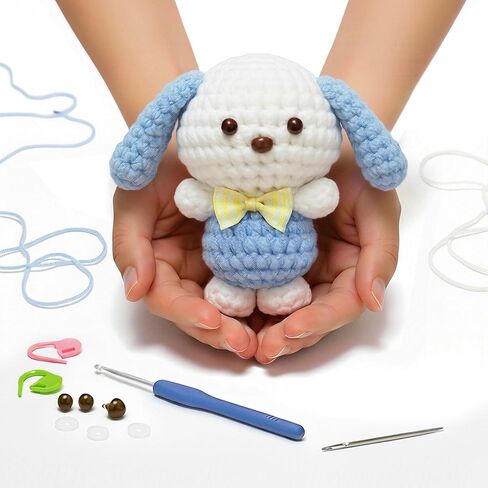 BUNUKY Crochet Kit for Complete Beginners - DIY Starter Kit to Make a Cute Puppy | Step-by-Step Video Tutorials for Easy Learning | Creative Craft Gift for Christmas, Adults, Teens (Sky Pup) in Saudi Arabia
