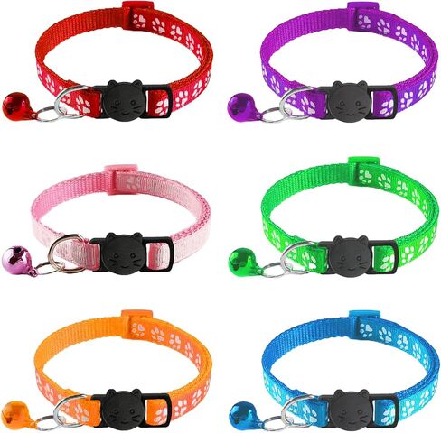6 Pack Breakaway Cat Collar with Bells, Claw Print Design, Safety Buckle Kitten Collars, 0.4 Inches Width Lightweight, Adjustable 7.5-12.5 Inches Suitable for Girl Boy Cats in Saudi Arabia